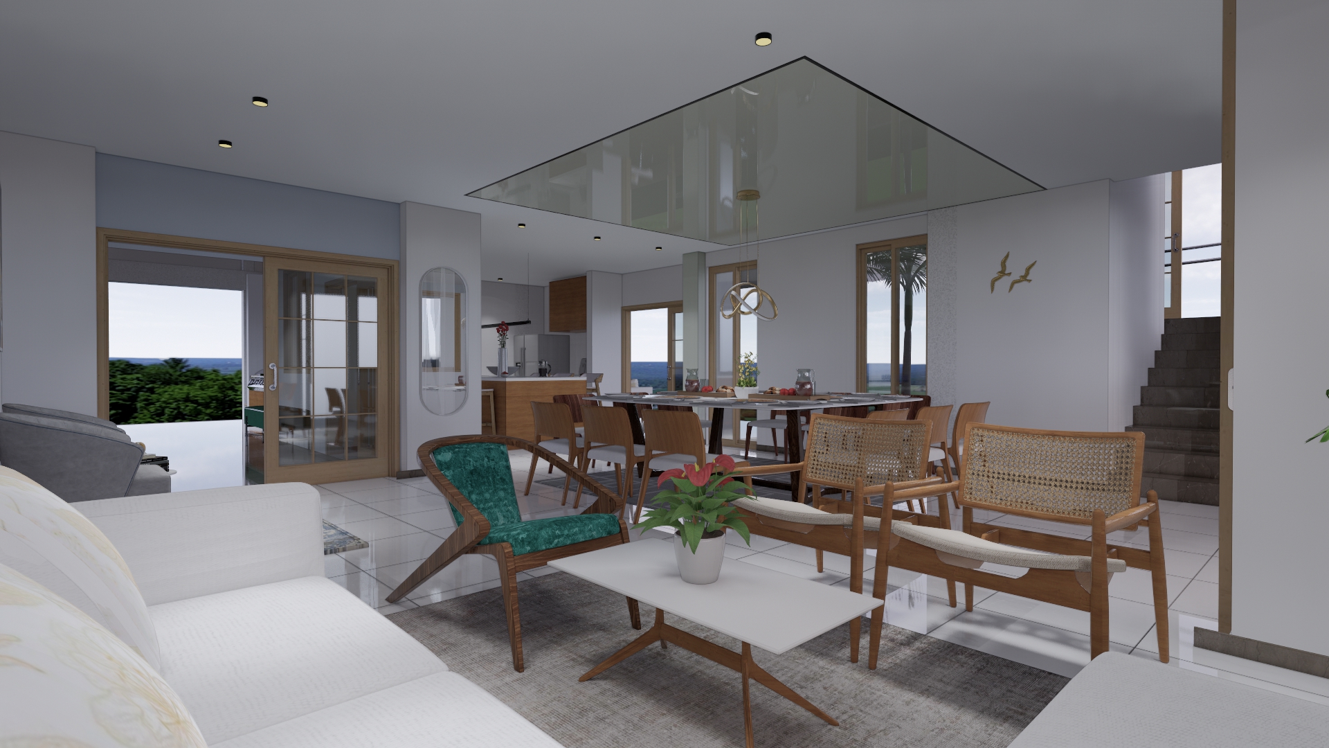 Galeno — sala-comedor con techo de cristal