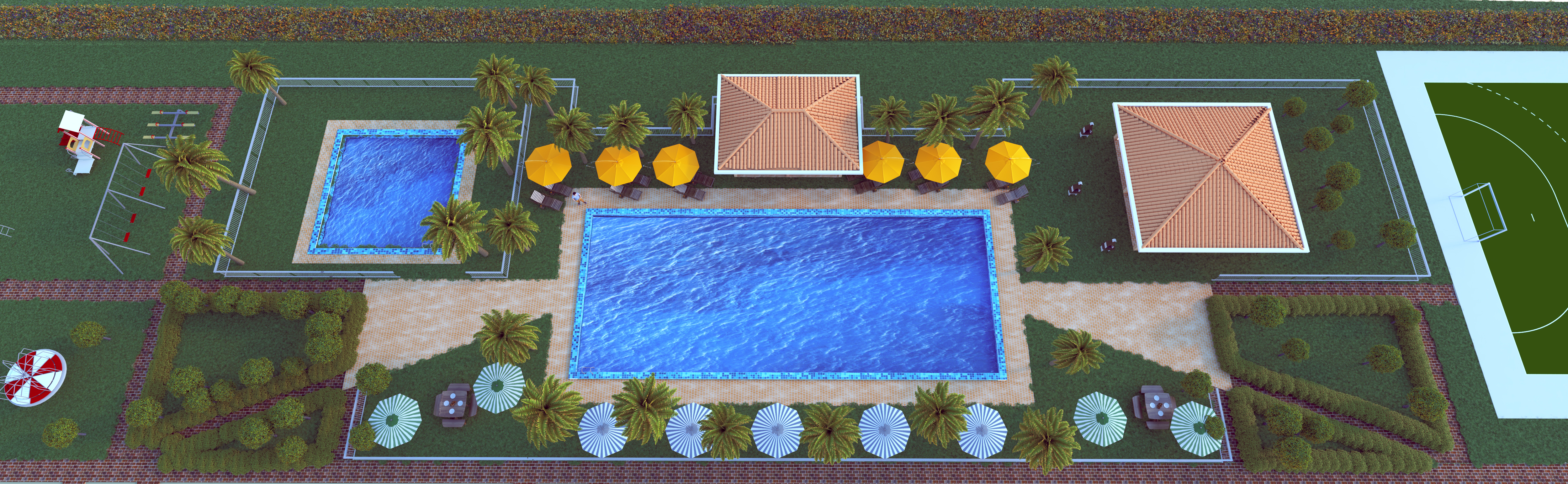 Conjunto recreativo — vista aérea completa