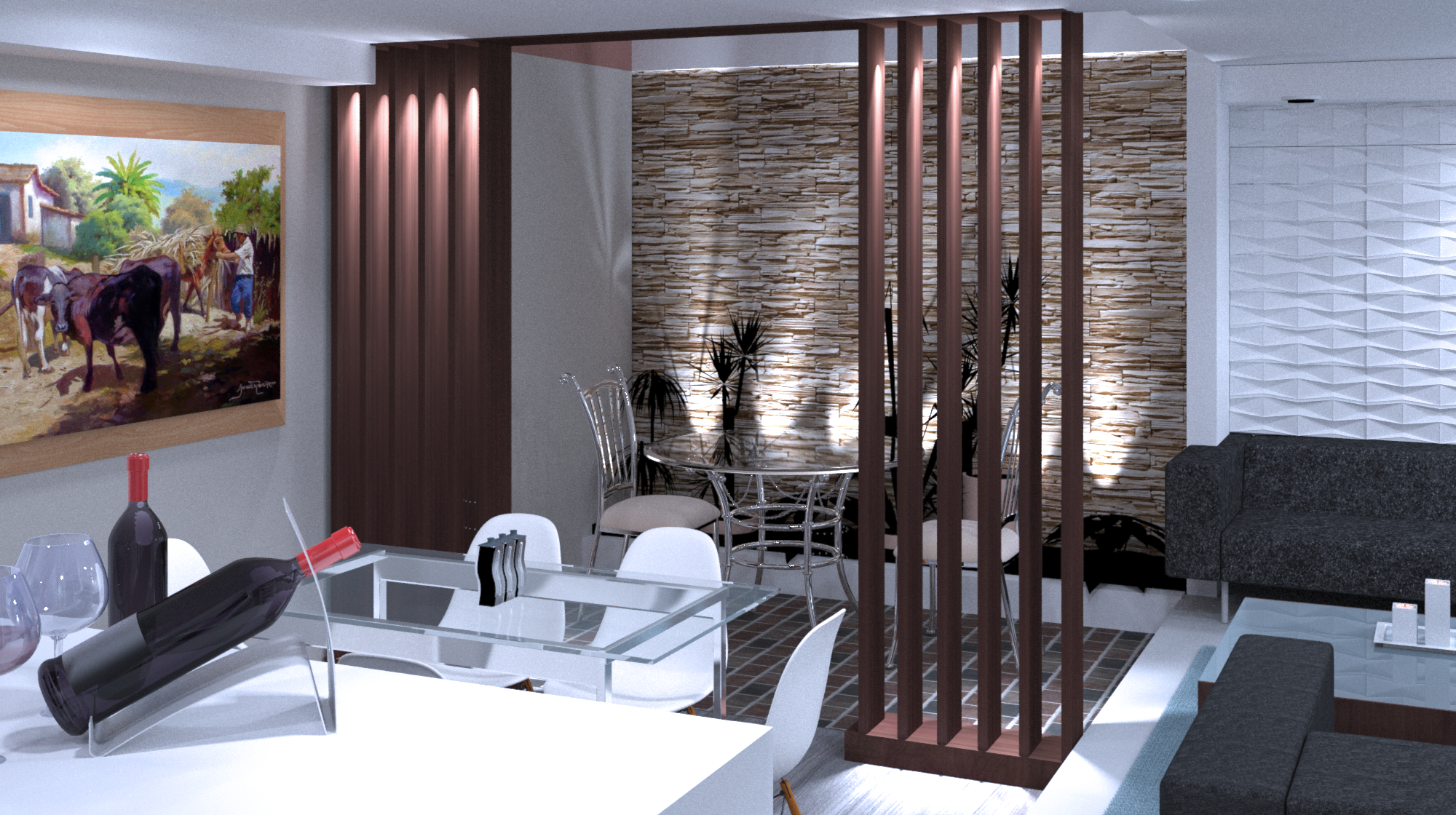 Celosía de wengué — zona comedor y húmeda